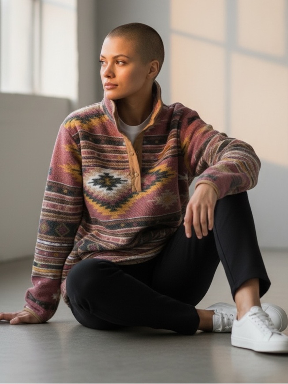 Simply Southern Aztec-Print Mock Neck Sweater - - Picture 2 of 8